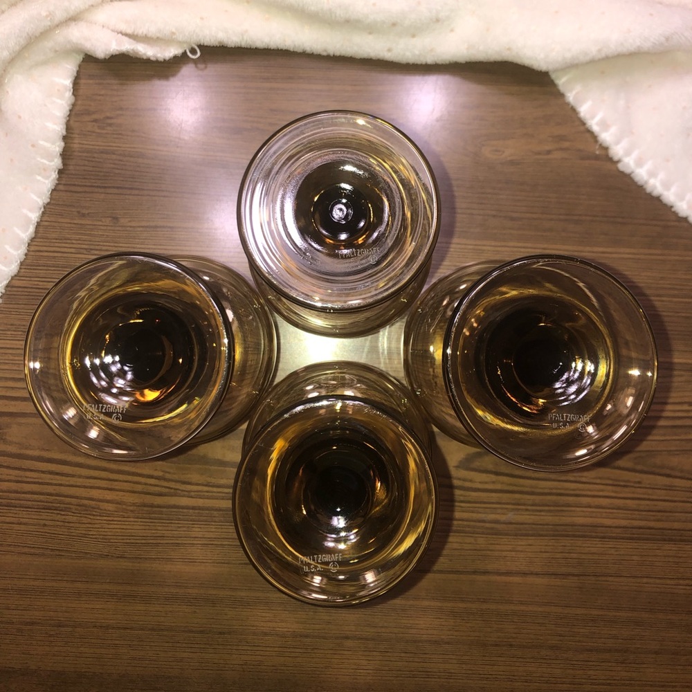 Pfaltzgraff VILLAGE Set of 4-5 1/8" Wine Glass Goblets Brown Etched Stemware - Picture 5 of 7